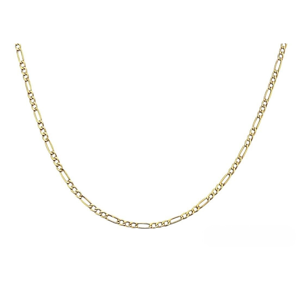 Solid 14K Yellow Gold 2.25mm Flat Figaro Chain; 14 in Lobster Clasp 2.81 grams